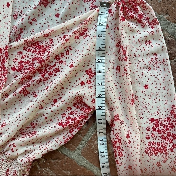 Princess Polly Cream & Red Floral Sheer V-Neck Wide Smocked Waist Mini Dress 8 - Picture 11 of 16